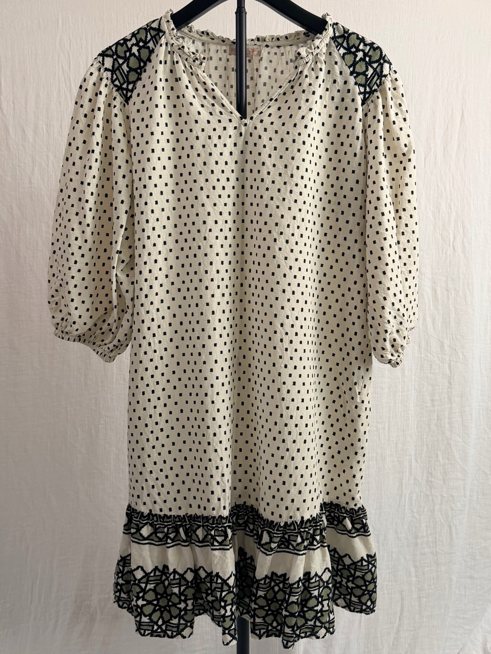 Knox Rose Ivory Midi Dress with Black Dot Print and Black Trim